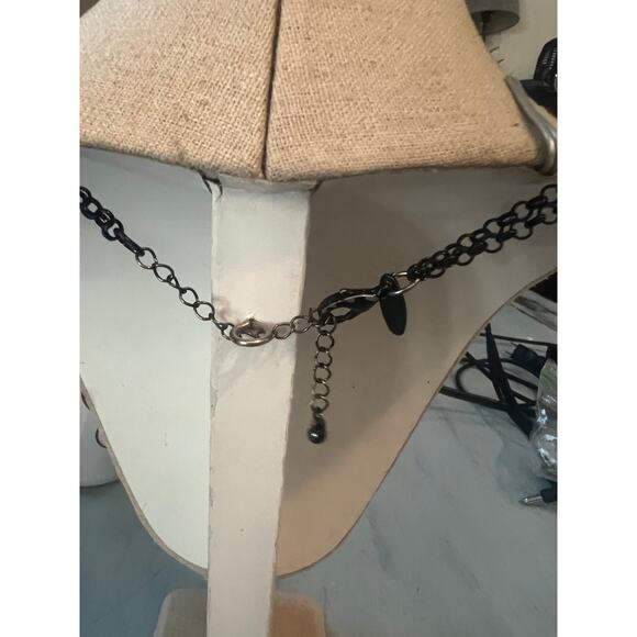 New York Signed Necklace Black With white tear drop Stones Double Chain Feminine - Picture 9 of 9